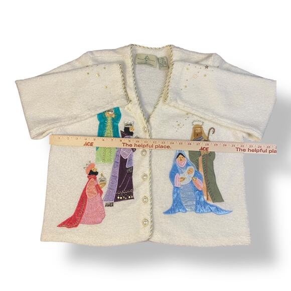 Design Options by Philip and Jane Gordon White Nativity Cardigan Sweater Size XL - Picture 3 of 6